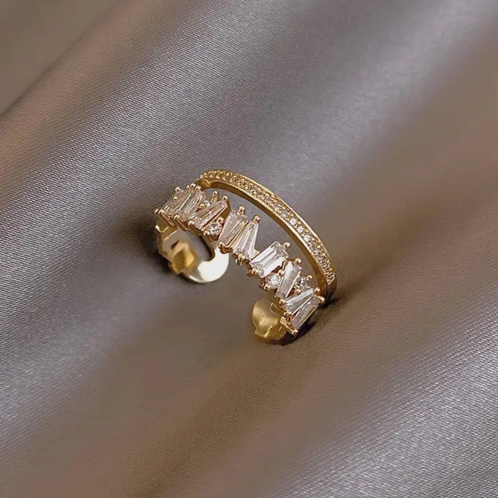 NEW 14K Gold Plated Diamond Double Banded adjustable Ring - Picture 1 of 4